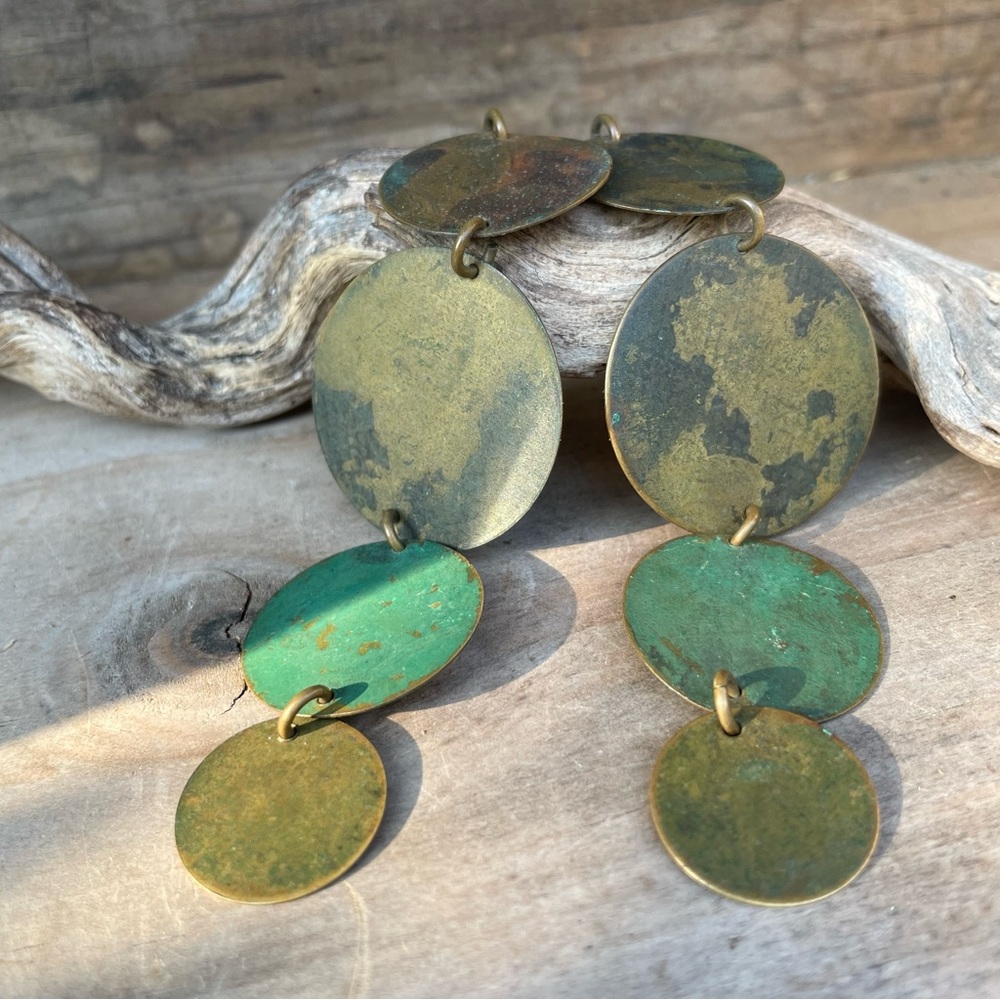 Vintage Artisan Drop Earring with Patina Discs